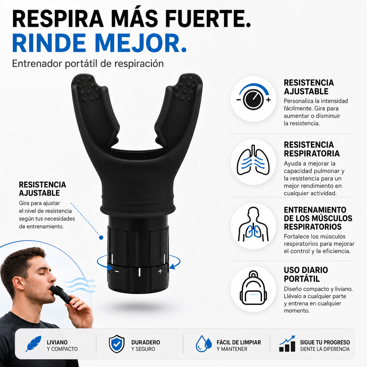 Entrenador de respiración ajustable